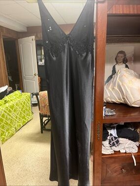 Reduced! Black Gown and Robe ! By California Dynasty sheer & Satin Black